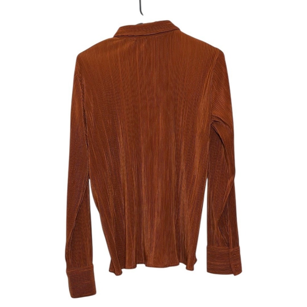 Abercrombie & Fitch Ribbed Pleated Button Down Shirt Rust Orange Women's XS - Picture 2 of 7